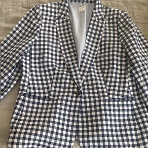 J. Crew Factory Blue and White Checkered linen/cotton blazer, 16